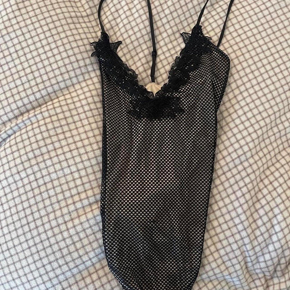 Express Black Sheer Mesh Lace Bodysuit Size Medium